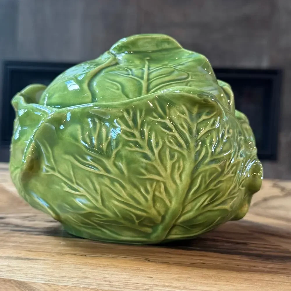 Vintage Holland Mold Green Cabbage Lettuce Tureen Lidded Serving Bowl 1970s